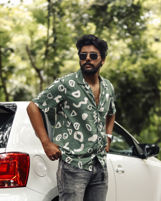 Green Patterned Half Shirt