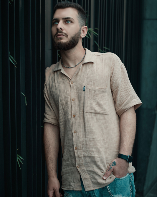 Beige Half Shirt For Men