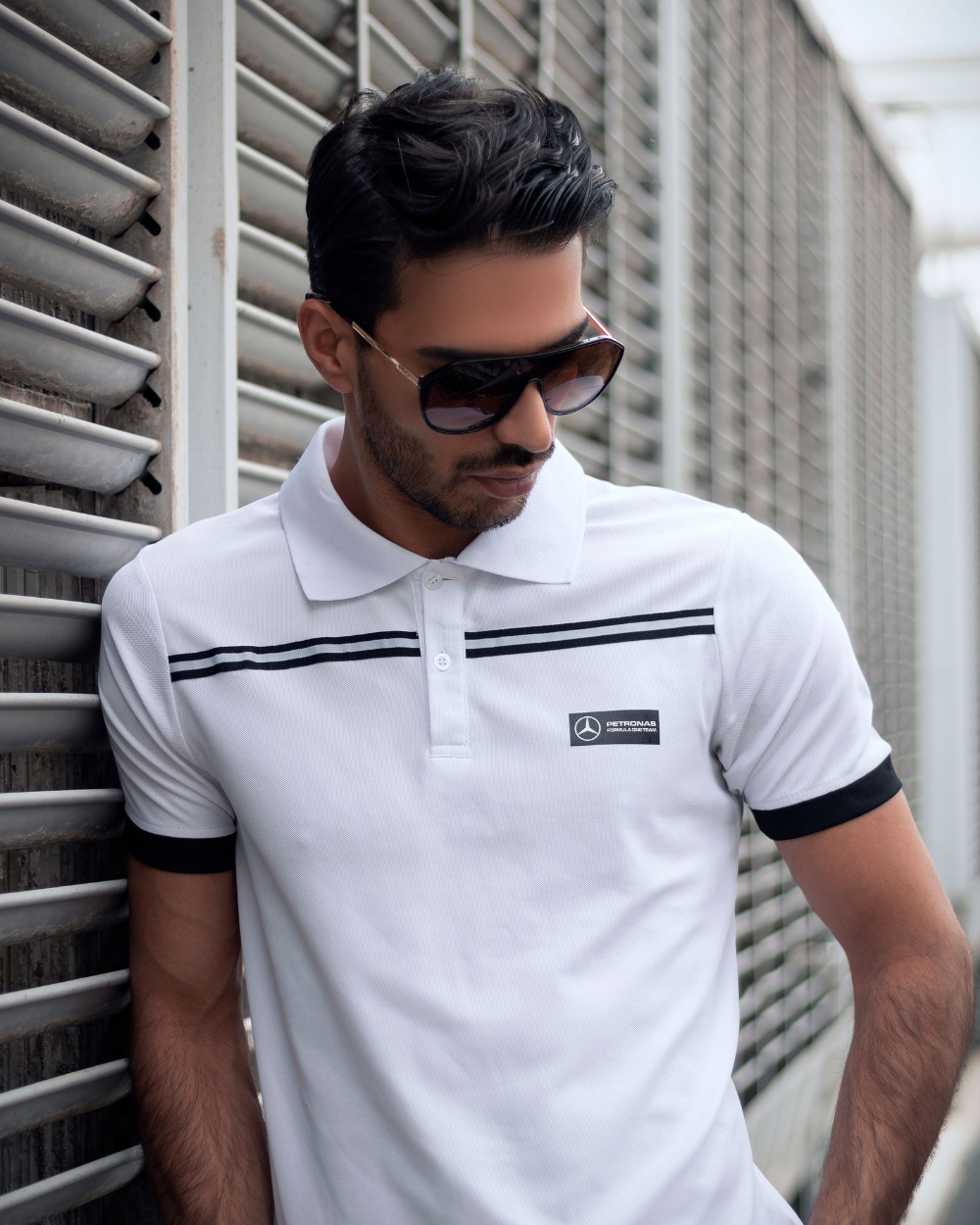 White Black Strip Polo